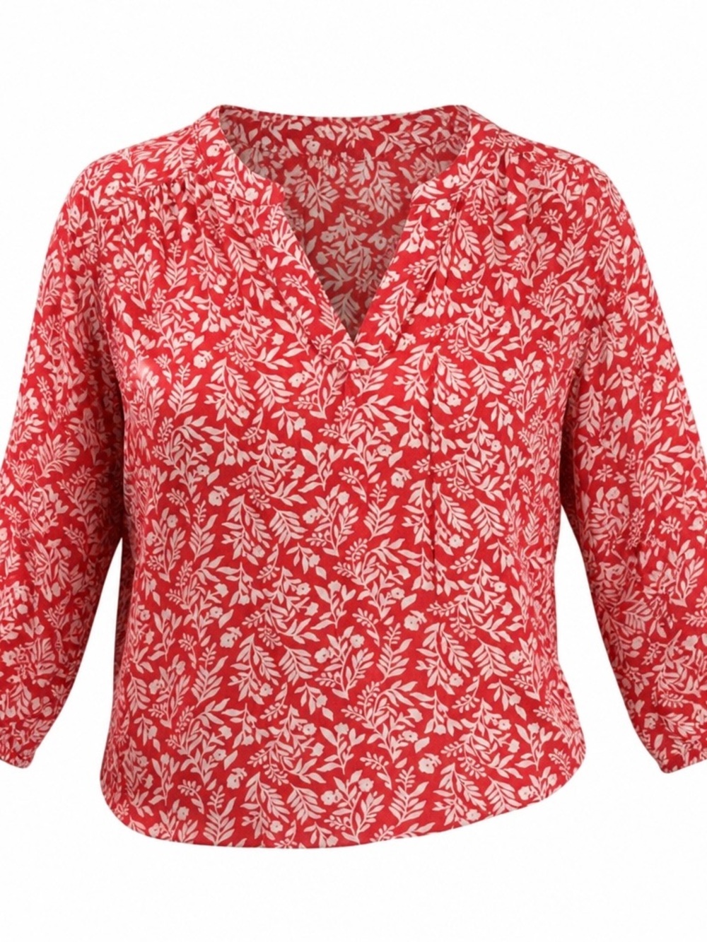 St. John's Bay Red and White Leaf-Print V-Neck Blouse